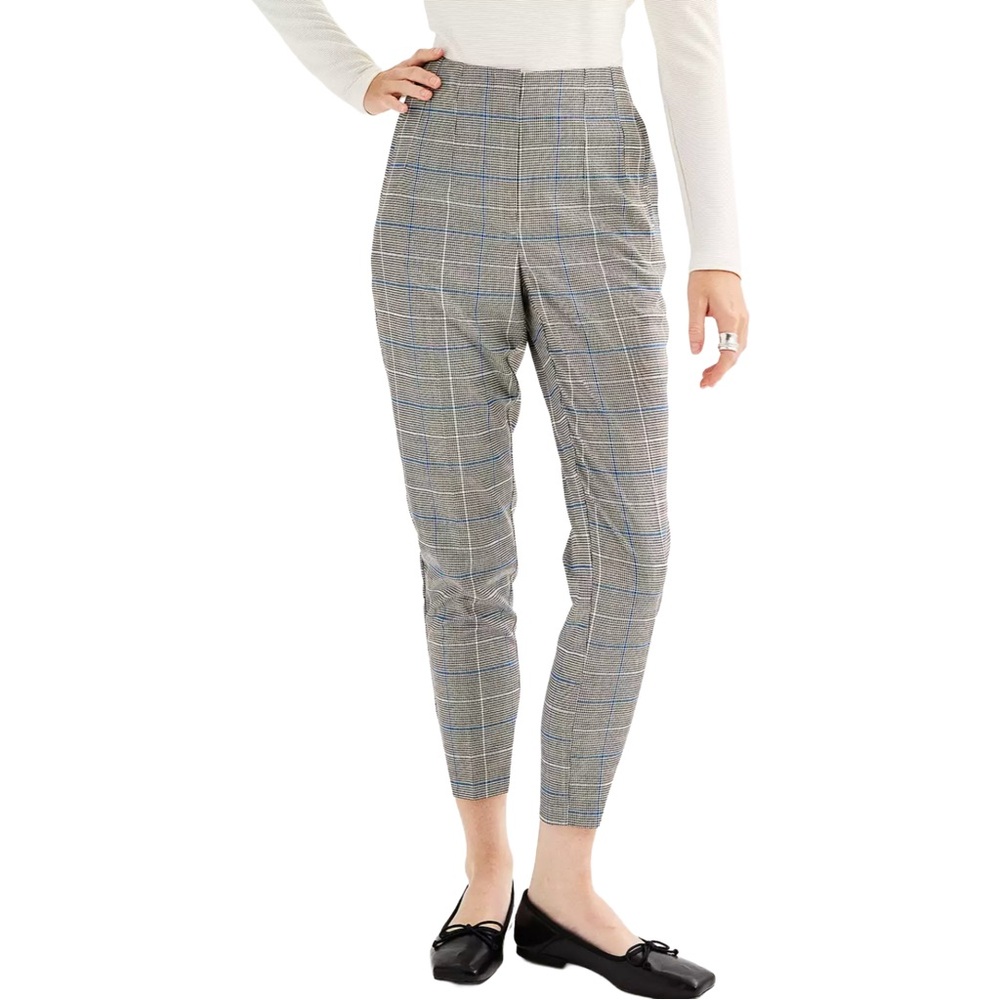 Nine West High Rise Tapered Pants Plaid 8 Petite